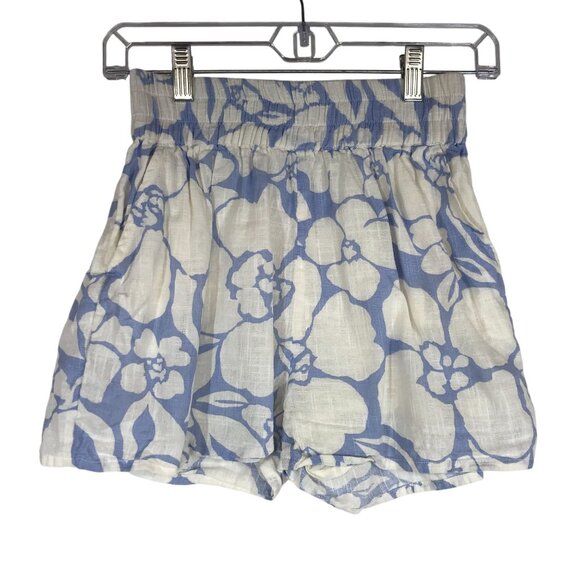 BILLA BONG Pants - BILLA BONG - WOMEN'S SMALL WHITE & BLUE FLORAL ELASTIC WAIST LINED COTTON SHORTS